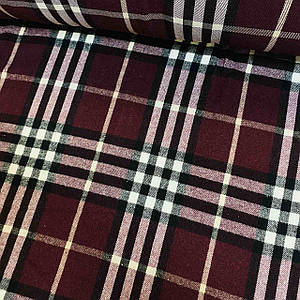 Клітинка з начісом для сорочок, бордово-біла (шир. 1,5 м)