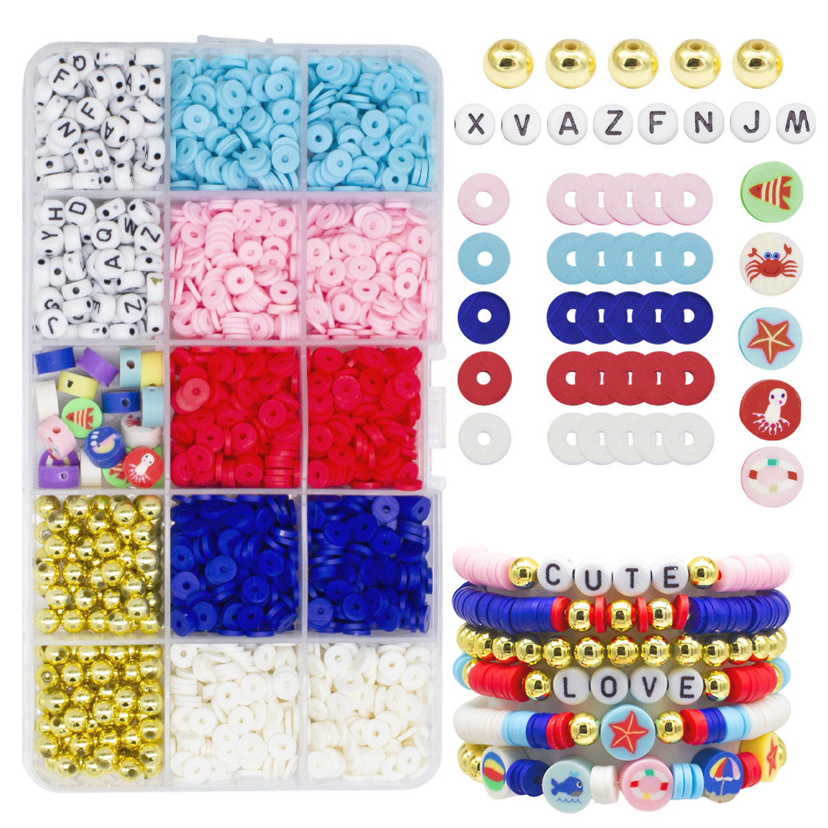 Набір Бусини та фурнітура для Браслетів і прикрас у Контейнері, приблизно 1800 шт./набір, 1 набор, фото 1