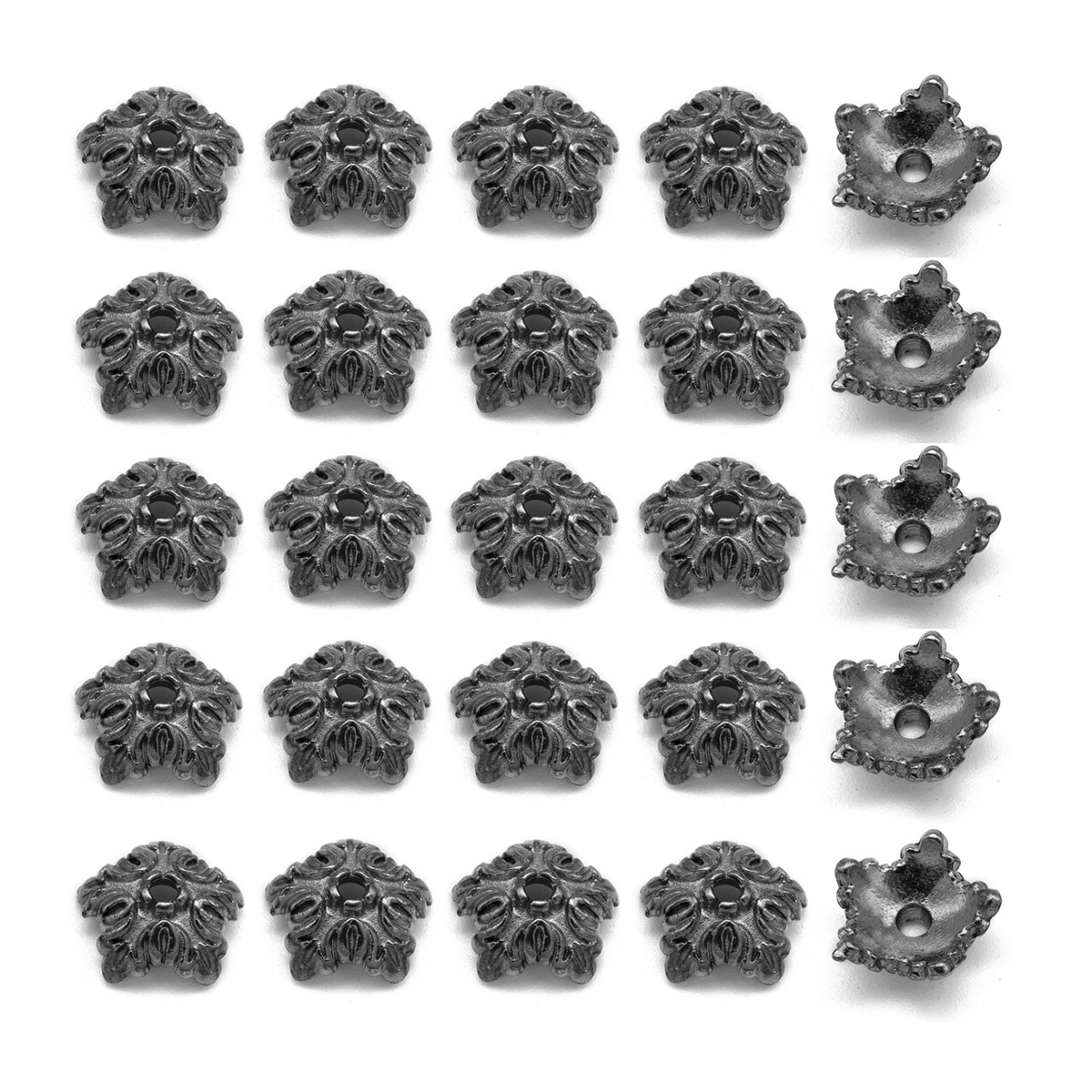 Шапочки для Бусин зі Сплава, Квітка, Колір: Збройова сталь, Розмір: 10х4мм, Отвір 1 мм, 20 шт, фото 1