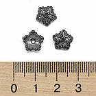 Шапочки для Бусин зі Сплава, Квітка, Колір: Збройова сталь, Розмір: 10х4мм, Отвір 1 мм, 20 шт, фото 4