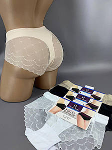 Жіночі безшовні трусики на силіконі з ніжним мереживом імітація стрінгів XL 4шт/уп