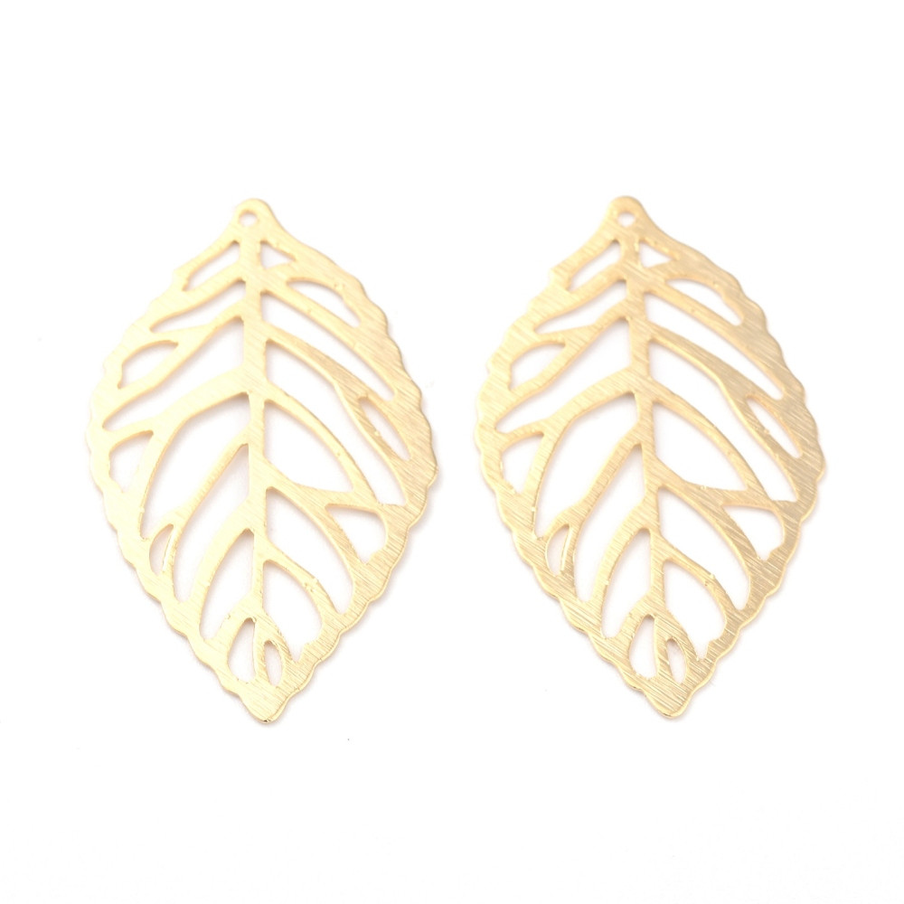 Підвіска Латунь, Лист, Стійке Покриття Золото 24К, Розмір: 32х20х0.5мм, Отвори 1 мм, 2 шт, фото 1