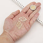 Підвіска Латунь, Лист, Стійке Покриття Золото 24К, Розмір: 32х20х0.5мм, Отвори 1 мм, 2 шт, фото 4