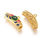 Бейл Сплав + Емаль, Порожня Вигнута Трубка, Колір: Золото, Розмір: 30x14x9 мм, Отвір 2 мм, Внутрішній діаметр, фото 2