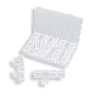 Контейнер для Бісера та Бусин, Пластик, Безбарвний, Прямокутний, на 28 відсіків, Розмір: 175x108x26мм, 1 шт