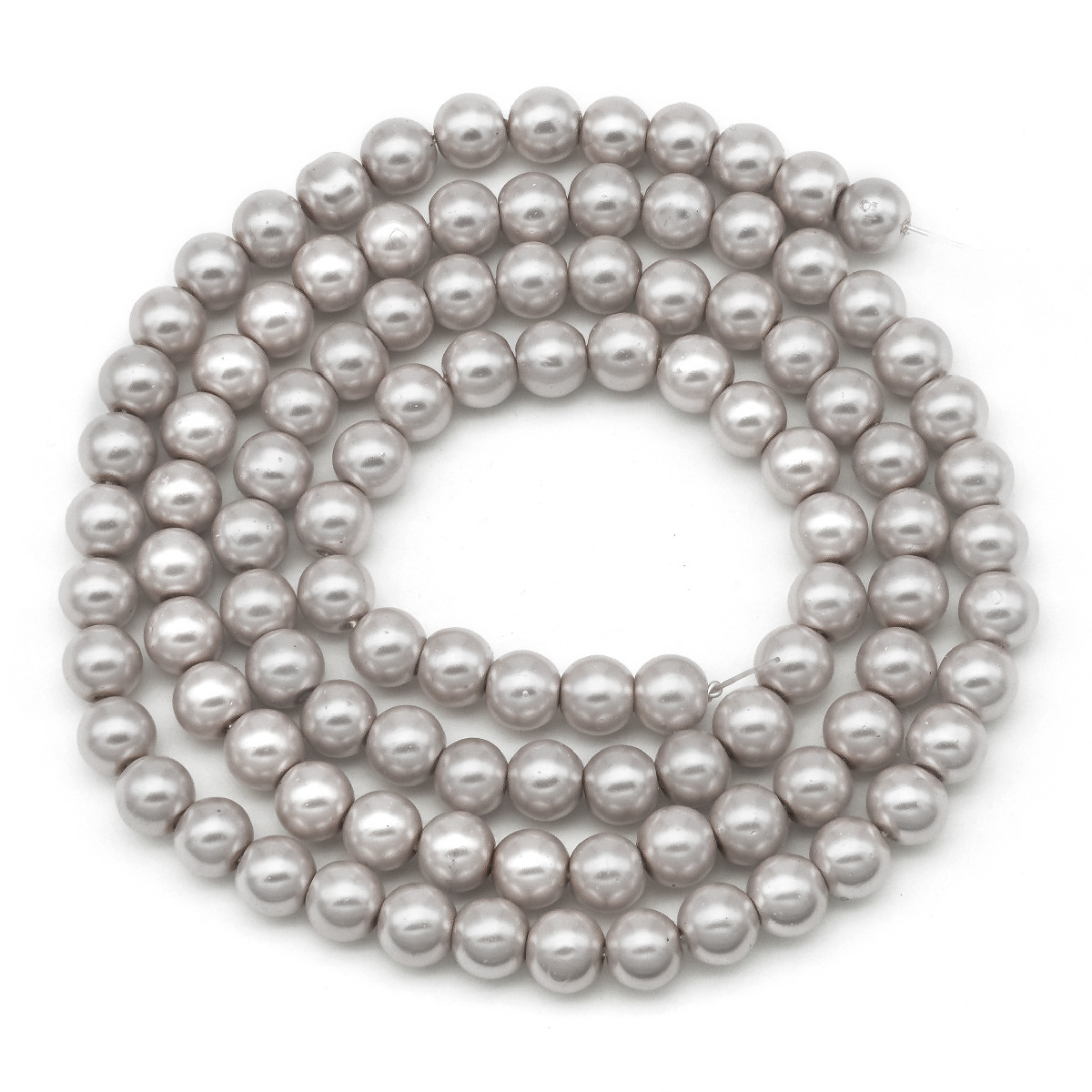 Перли Бусини, Скло, Глянець, пофарбовані екофарбою, Круглі, Світло-сірий, 6 мм, Відв. 1 мм, ~ 72 шт./43см/нитка, фото 1