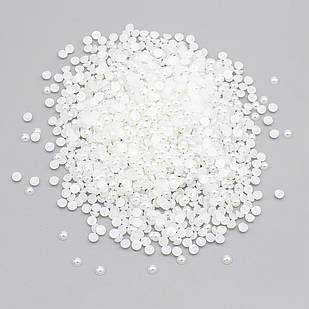 Кабошони Перлини АБС Пластик, Напівкруглі, Колір: Білий, Діаметр: 4 мм, Товщина 2 мм, приблизно 1400 шт./25г