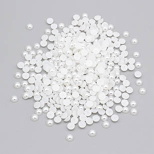 Кабошони Перли АБС Пластик, Напівкруглі, Колір: Білий, Діаметр: 6 мм, Товщина 3 мм, приблизно 400/25г