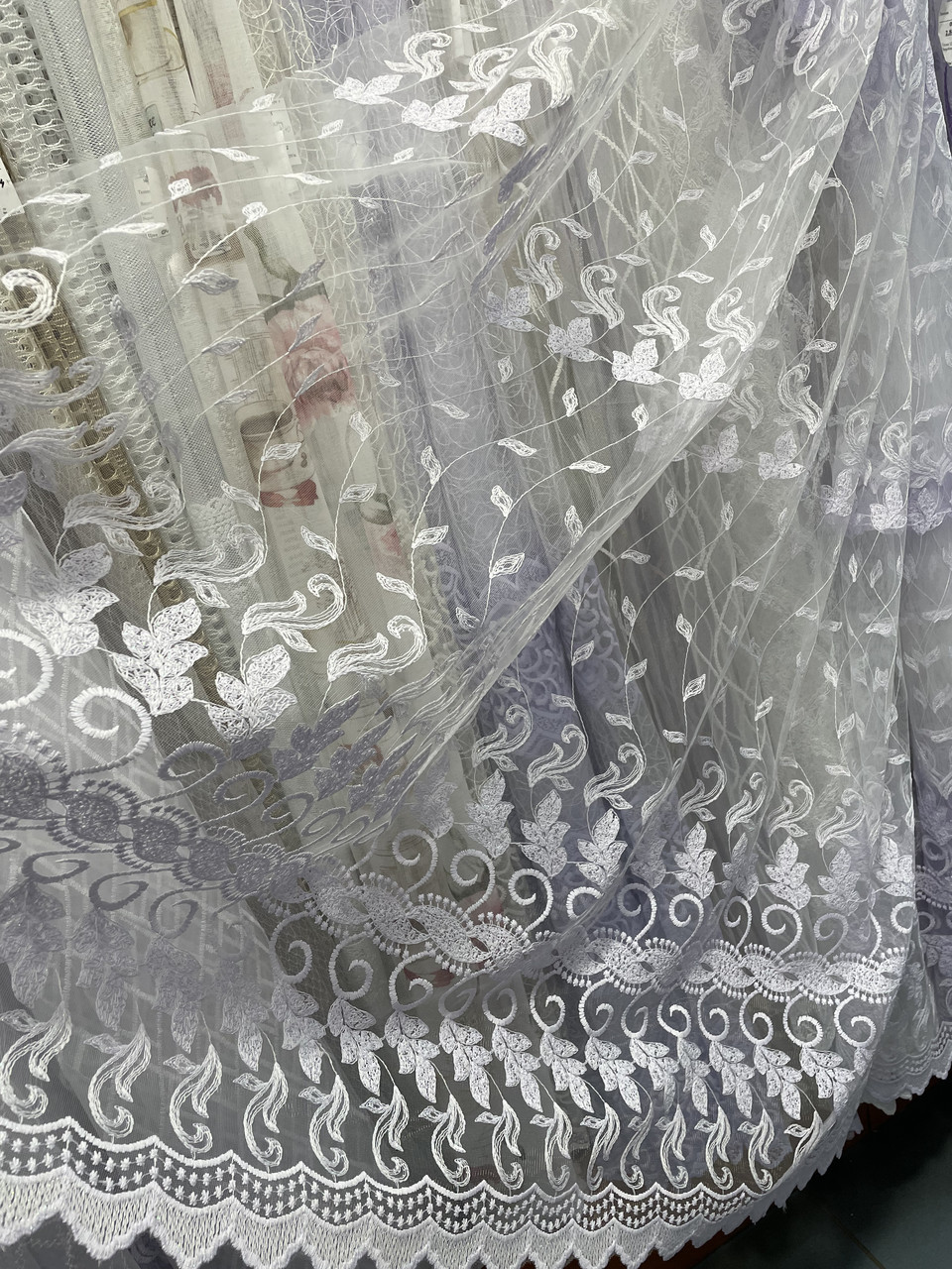 Тюль вишивка набивна густа біла висота 2,85 м, фото 1