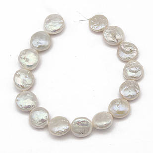 Перли Натуральний Пресноводний Кеші, Плоский, Круглий, Античний Білий, 12~13х4~6 мм, Відв. 0.5 мм, 15 шт./нитка