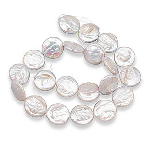 Перли Натуральний Прісноводний Кеші, Плоский Круглий, Лляний,17~19x3~8мм, Отвір 0.8мм, 20шт/38см/нитка, 1 нить