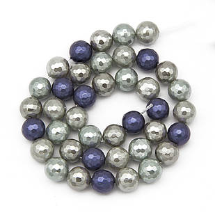 Перли Shell Pearl, Кругли, Гранені, Різнокольоровий, 10мм, Отвір 0.8-1мм, ~ 41шт/38см/нитка, 1 нить