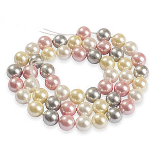 Перли Shell Pearl, Клас А, Круглий, Колір: Мікс, Розмір: 8мм, Отвір 1мм, приблизно 54шт/нитка, 1 нить