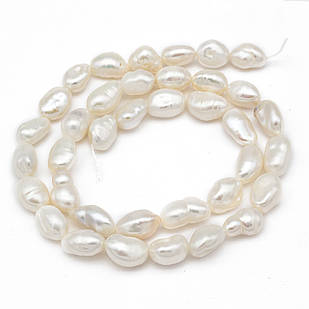 Перли Натуральний Пресноводний Кеші, Самородок, Колір: Білий, Розмір: 11~19x9~14х5~8 мм, Отвір 0.2 мм, 1 нить