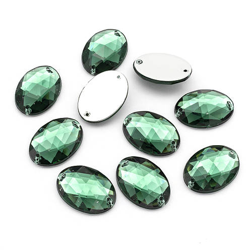 ПришивніАкриловіСтрази,2отвори,Овальні,Темно-Зелений,18х13х5мм,Отвір1мм,(10шт.)