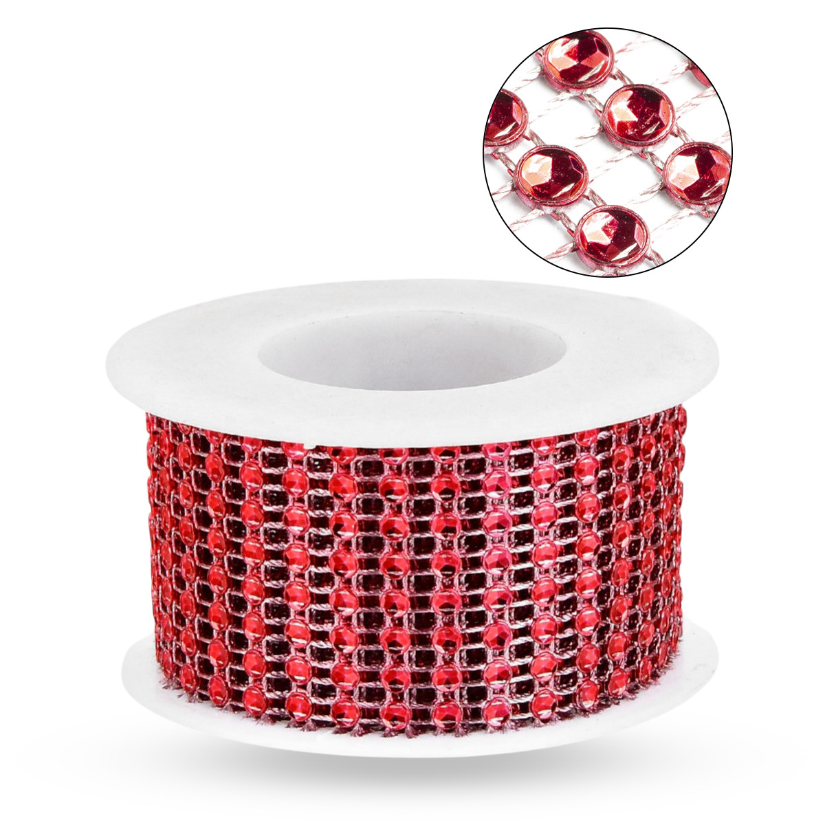 Декоративна стразова Стрічка, Пластик, Колір: Червоний, 8 рядів, Розмір: 40х1мм, 2 м/катушка, 1 катушка, фото 1