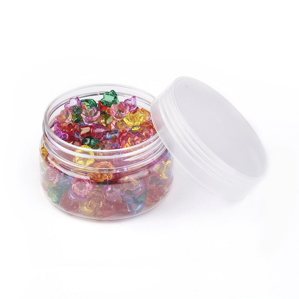 Шапочки для Бусин Акрил, Прозорі, Фарбовані, Квітка, Колір: Мікс, Розмір: 10х6.5мм, Отвір: 1.5 мм, 1 набор, фото 1