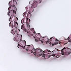 Бусини Кришталь, Скло, Гранні Біконус, Бузковий, 4х4мм, ~ 106 шт./41 см/нитка, 1 нить, фото 2