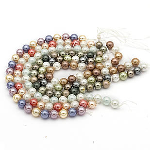 Перли Shell Pearl, Клас АВ, Круглий, Колір: Мікс, Розмір: 8мм, Отвір 0.8мм, ~ 24 шт/17см/нитка, (6 ниток)