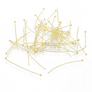 Піни з Шариком, Латунь, Колір: Золото, Розмір: 45х0.5мм, Кулька 1.8 мм, (50 шт.)