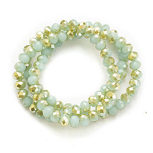 Бусини Скло, під Нефрит, Напівпокриття, Грані, Рондель, Бірюзовий, 6х4мм, Відв.1 мм ~ 100 шт./40 см/нитка