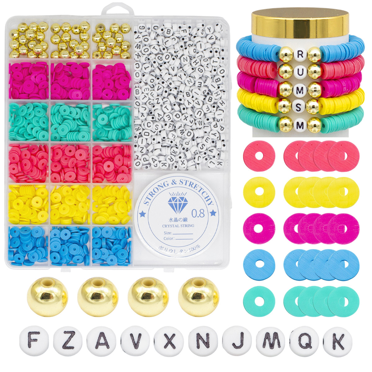 Набір Бусини та фурнітура для Браслетів і прикрас у Контейнері, приблизно 1200 шт./набір, 1 набор, фото 1