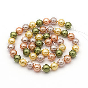 Перли Shell Pearl, Клас А, Круглий, Колір: Мікс, Розмір: 8мм, Отвір 1мм, близько 49шт/40см/нитка, 1 нить