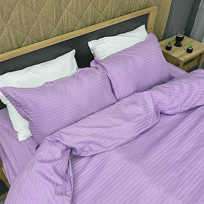 Комплект постільної білизни Страйп-сатин Двоспальний 180х220 з простирадлом на резинці 160х200х25 Лавандовий (88-175)
