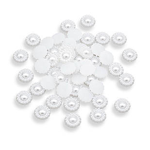 Кабошони Перли АВС-пластик, Квітка, Колір: Білий, Діаметр: 11 мм, Товщина 3.5 мм, 50 шт
