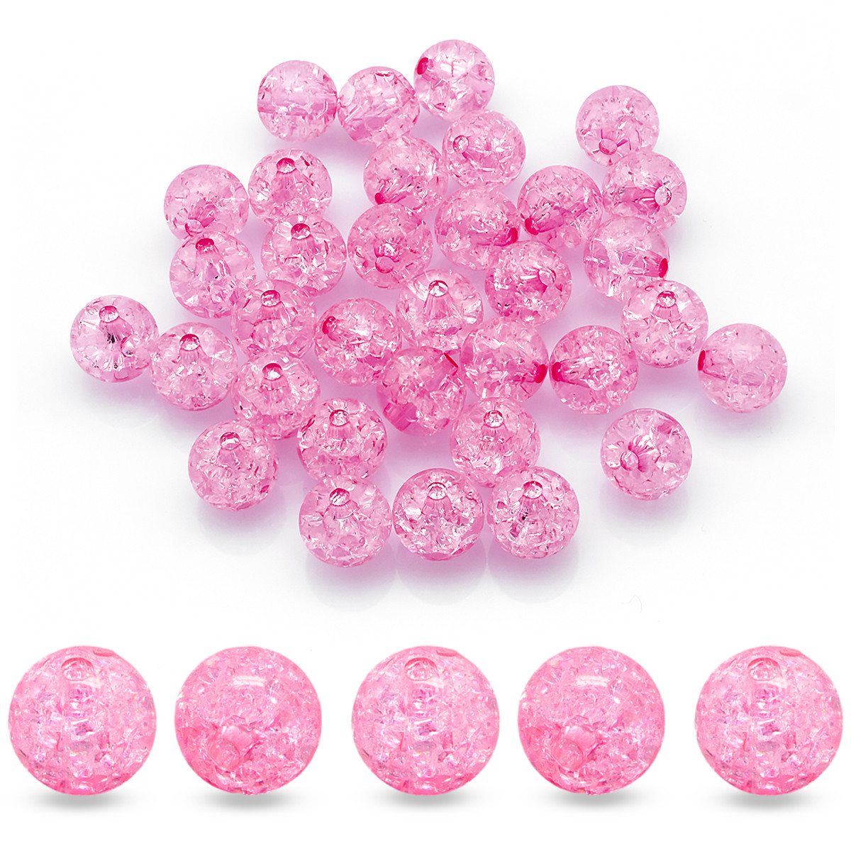 Бусини Акрил Біте Скло, імітація, Круглі, Колір: Рожевий, Діаметр: 8 мм, Отвір 2 мм, приблизно 90 шт./25г, фото 1