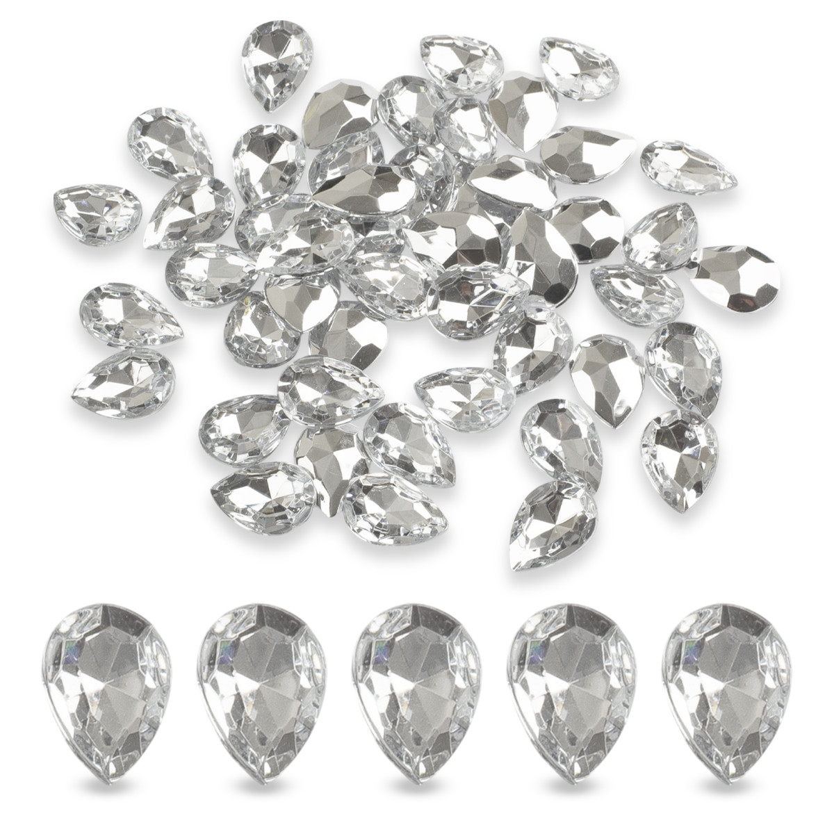 Акрилові стрази — Кабошони, Рівноли, Крапля, Грані, Колір: Безбарвний, Розмір: 14х10х4мм, 50 шт, фото 1