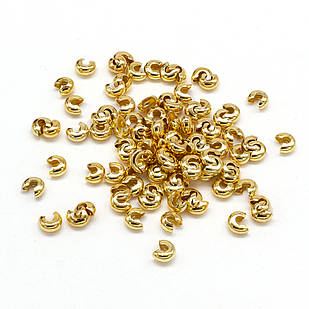 Бусини Кришки Кримпів із Заліза, Оболочки для затискних Бусин Стопперів, Колір: Золото, Розмір: 3 мм, 5 г