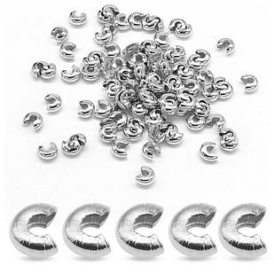Бусини Кришки Кримпів із Заліза, Оболочки для затискних Бусин Стопперів, Колір: Платина, Розмір: 3 мм, 5 г