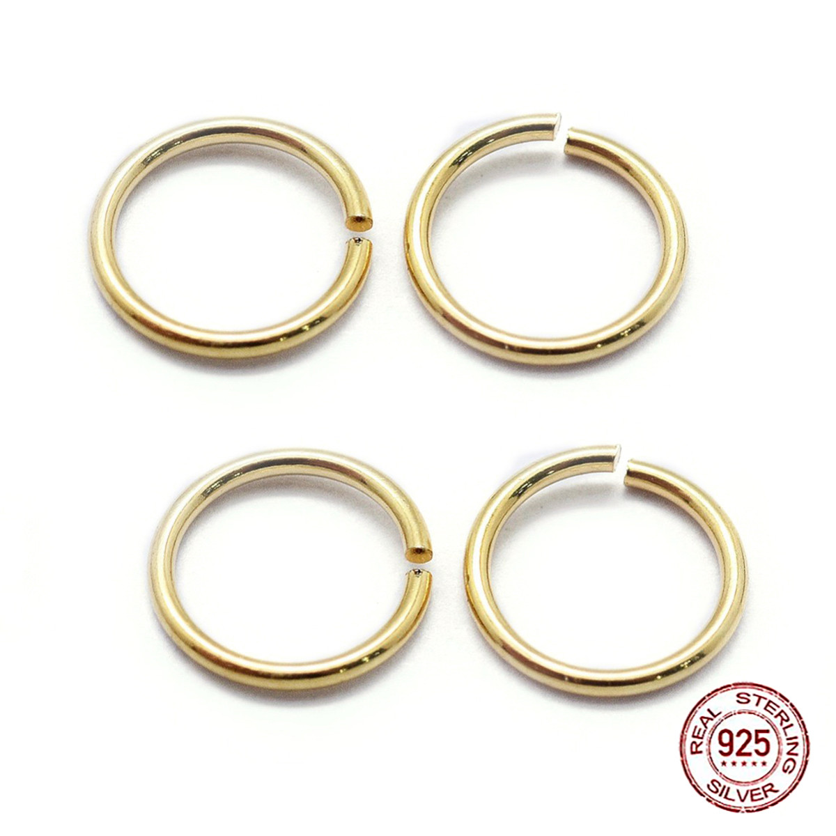 Срібло 925 Колічки Одинарні Відкриті, Колір: Золото, Розмір: 6х0.5мм, Внутрішній Діаметр 5 мм, 4 шт, фото 1