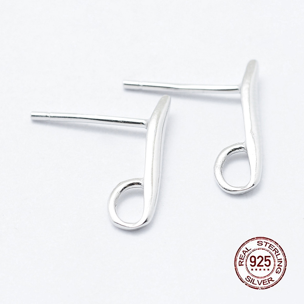 Срібло 925 Основи для Пусет, з Петелькою, Колір: Платина, Розмір: Довжина: 14 мм, Ширина 2 мм, Товщина 1.5 мм, Пін, фото 1
