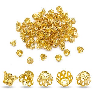 Конус Шапочки для Бусин, Залізні, Золото, 6х4.5мм, Одв. 1 мм, 100 шт