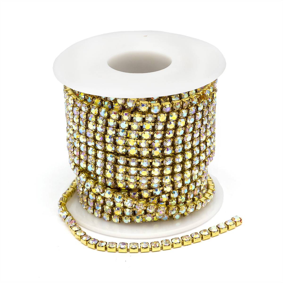 Ланцюг зі стразами Латунь, у Котушках по 9 м, Без Покриття, Колір Страз: Кристал АВ, Ширина 3 мм, 1 катушка, фото 1