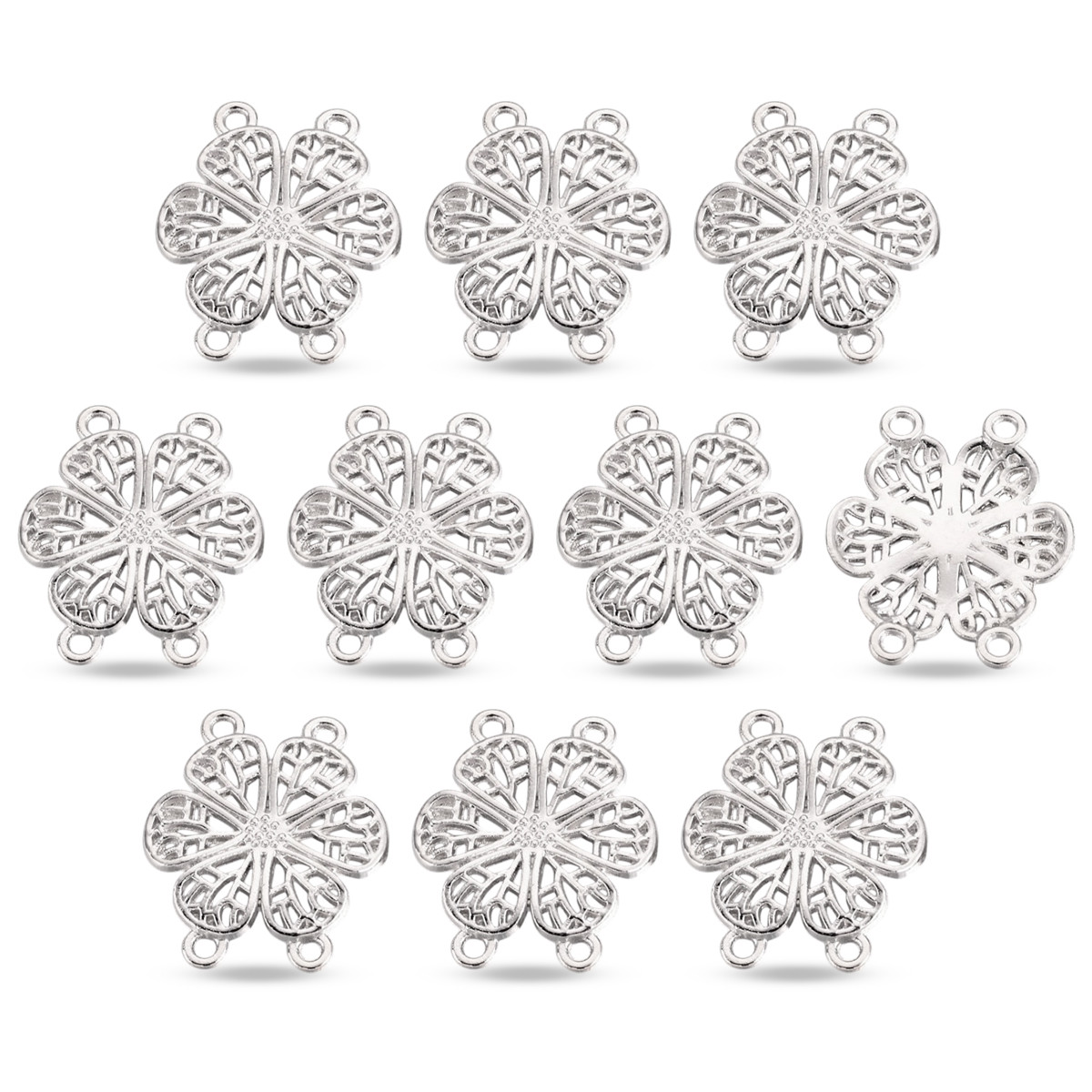 Конектор Квітка, Сплав, Колір: Срібло, Розмір: 24х29х2мм, Отвір 2 мм, 10 шт, фото 1