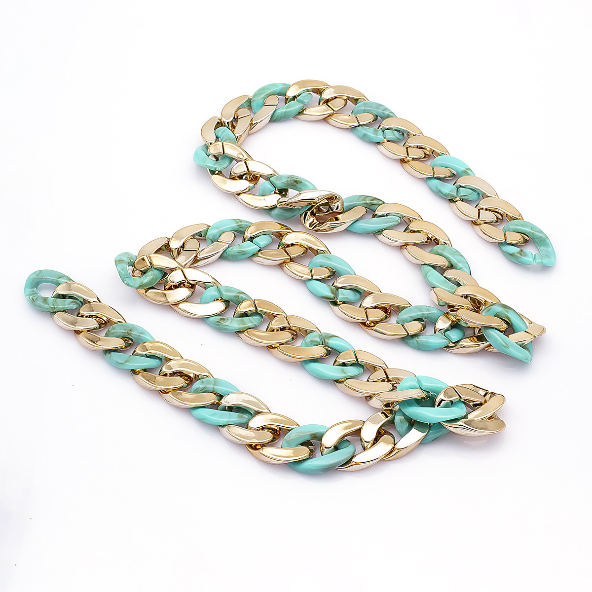 Ланцюг Акрилова Ручна Роботи, Пластик CCB, Колір: Бірюзовий, Дзвено: 29x21x6мм і 30x21x6мм, 1 м/нитка, 1 нить, фото 1