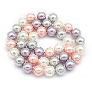 Перли Shell Pearl Клас А Круглі, Сірі, 8 мм, Отвори 1 мм, приблизно 48 шт./40 см/нитка, 1 нить