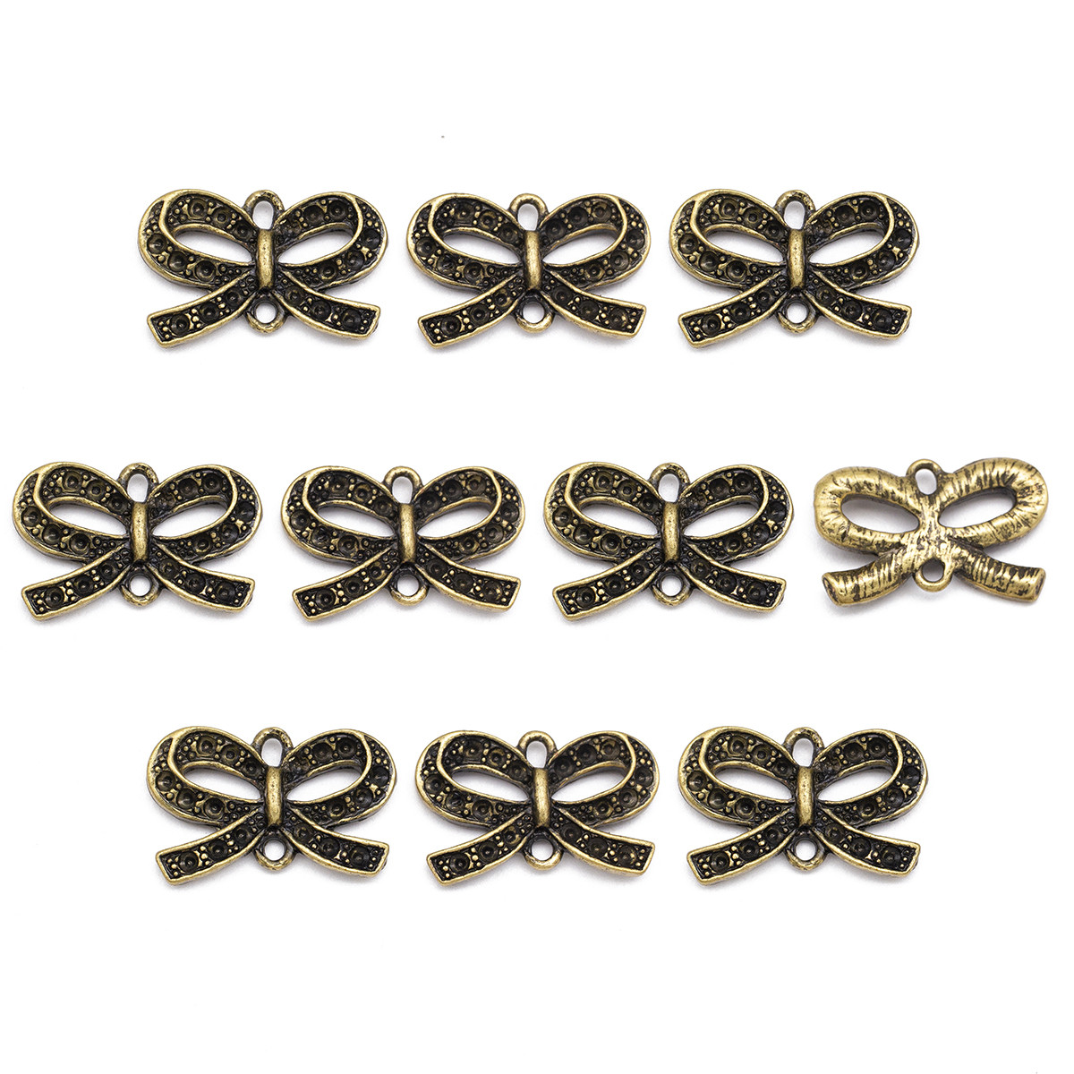 Конектор-Сеттинг Бантик, під стрази, 2 отвори, Біжутерний сплав, Бронза, 14.5х23х3.5мм, Отвір 2 мм, 10 шт, фото 1