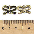 Конектор-Сеттинг Бантик, під стрази, 2 отвори, Біжутерний сплав, Бронза, 14.5х23х3.5мм, Отвір 2 мм, 10 шт, фото 3