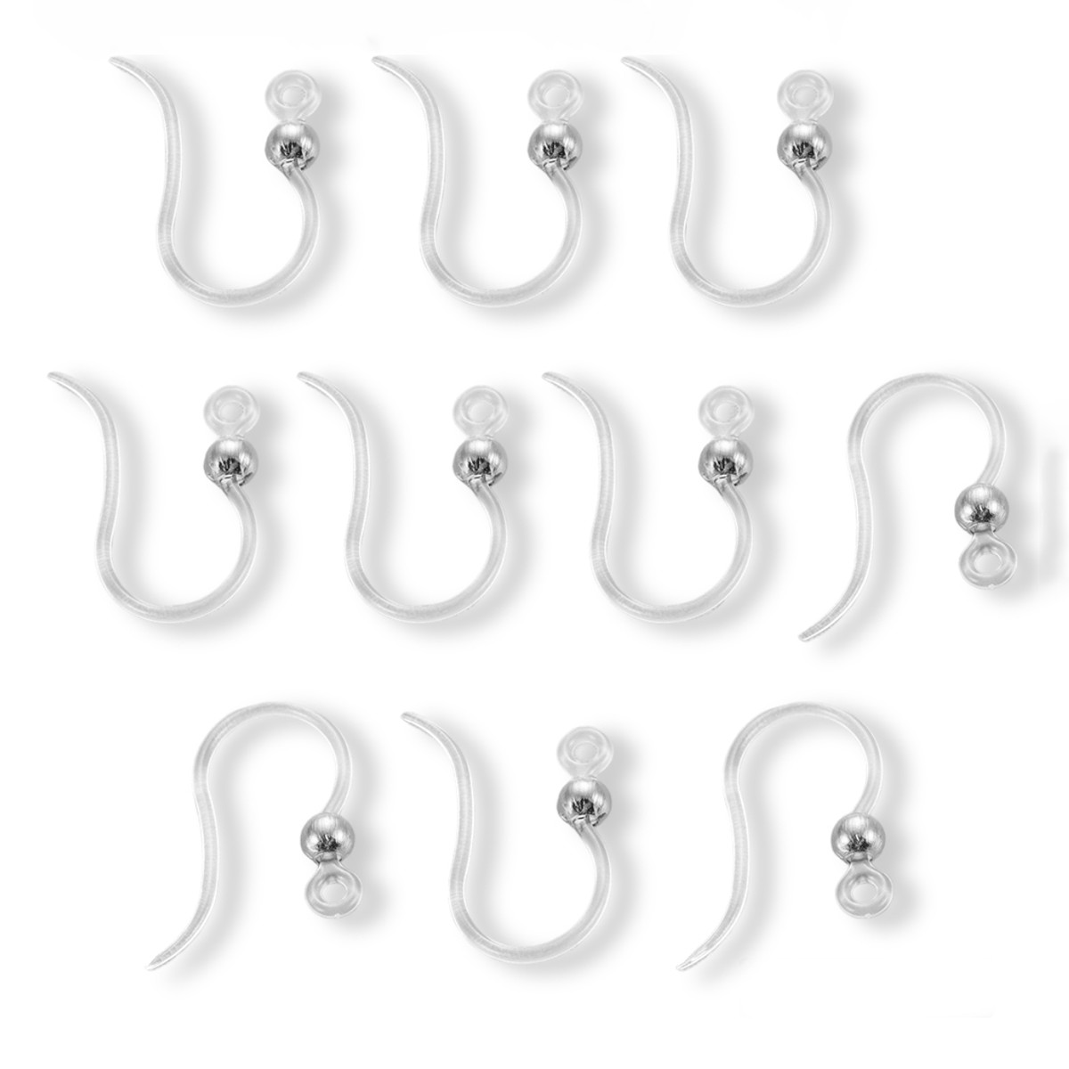 Швензи Гачки для Сережок, Екологічний Пластик із Кулькою з неіржавкої сталі, Розмір: 15.5х8х0.7мм, 10 шт, фото 1