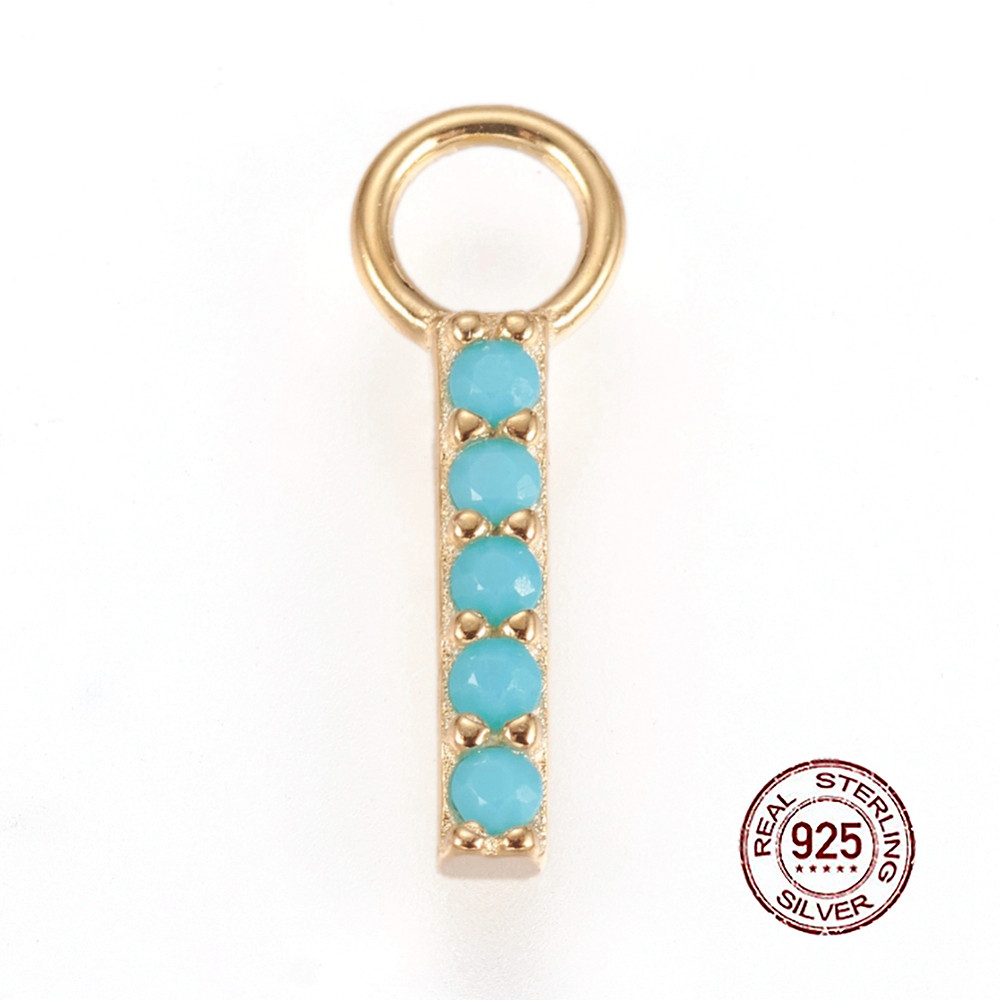 Срібло 925 + Феаніти, Підвісок Прямокутник/Бар, Колір: Золото, Розмір: 10.5x1.5x1.5мм, Отвірі 2.5 мм, 1 шт, фото 1