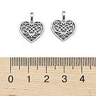 Кулон Підвіска Серце Металевий сплав, Античне Срібло, 18х15х2мм, Отвір 2х4мм, 20 шт, фото 3