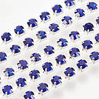 Ланцюг зі стразами, Латунь, Клас А, Колір металу: Срібло, Колір Страг: Сапфір, Ширина 2 мм, приблизно 360 шт./1.1м, фото 2