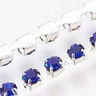 Ланцюг зі стразами, Латунь, Клас А, Колір металу: Срібло, Колір Страг: Сапфір, Ширина 2 мм, приблизно 360 шт./1.1м, фото 3