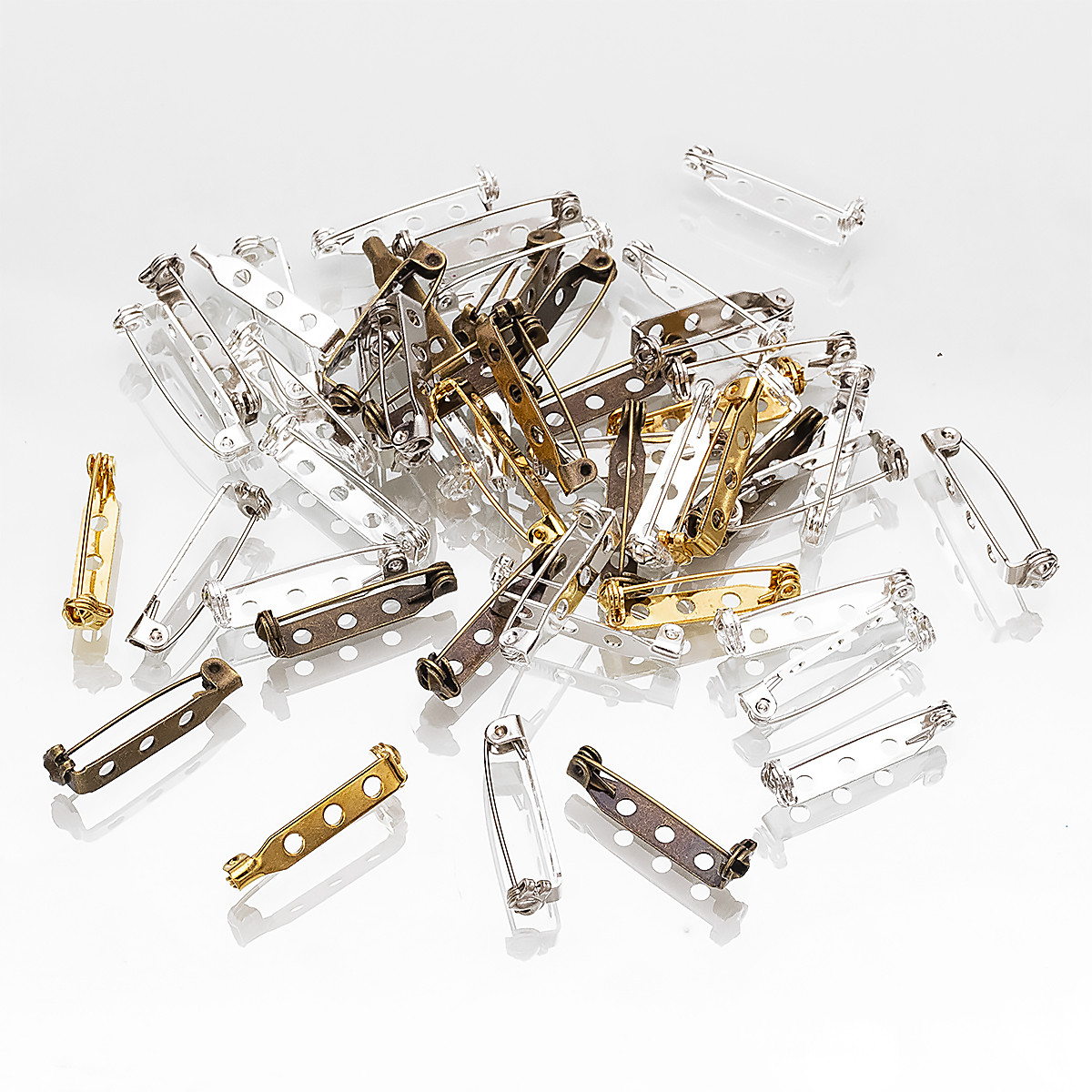 Основа під Брошку, Залізна, Булавка, з 3 отворами, Мікс, 27x5x7мм, Отвір 1.5мм, Пін: 0.5мм, (50 шт), фото 1