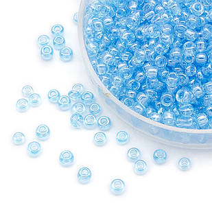 Бісер Китайський 12/0, Прозорий Блискучий (TCL), Блакитний 117A, Круглий, 100 г