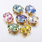 Пришивні Стрази Скло, імітація хруста, Основа Латунь, Овальні, Грані, Колір: Мікс, Розмір: 10x8x5мм, 10 шт, фото 2